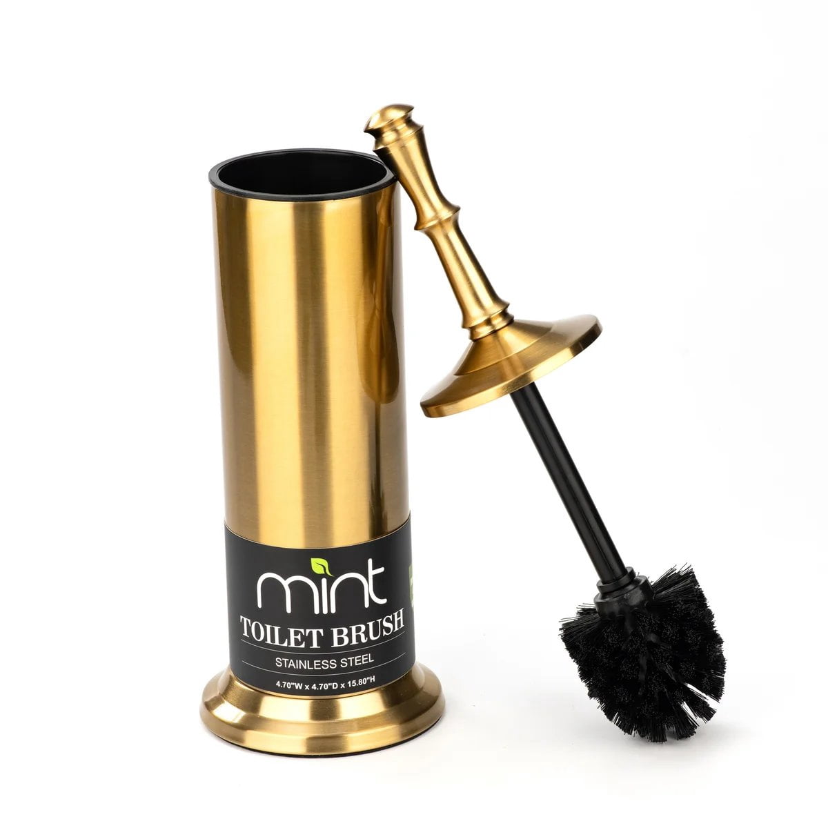 J&V TEXTILES Indsutrial Toilet Brush, Toilet Bowl Brush with Extra Long Handle Durable Bristles Toilet Scrubber and Covered Holder for Toilet Brush Set Aged Brass