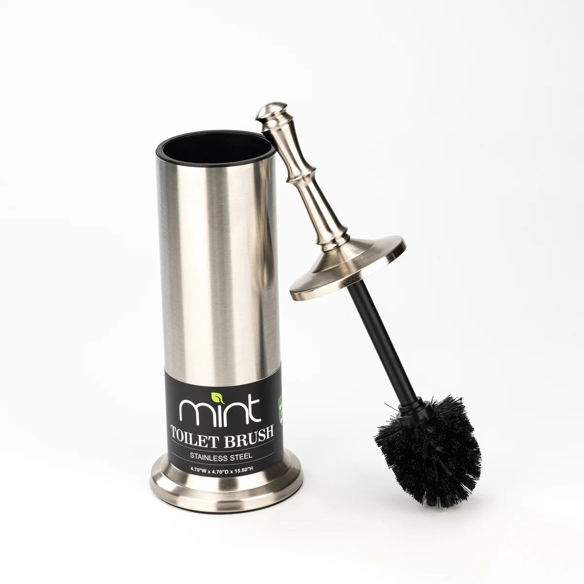 J&V TEXTILES Indsutrial Toilet Brush, Toilet Bowl Brush with Extra Long Handle Durable Bristles Toilet Scrubber and Covered Holder for Toilet Brush Set Brished Satin Nickel