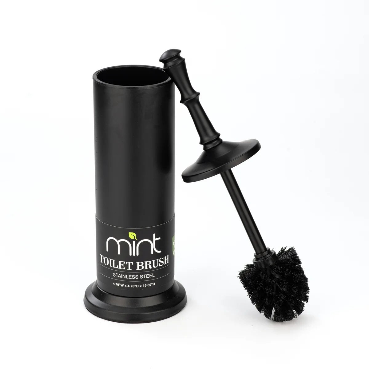 J&V TEXTILES Indsutrial Toilet Brush, Toilet Bowl Brush with Extra Long Handle Durable Bristles Toilet Scrubber and Covered Holder for Toilet Brush Set Matte Black