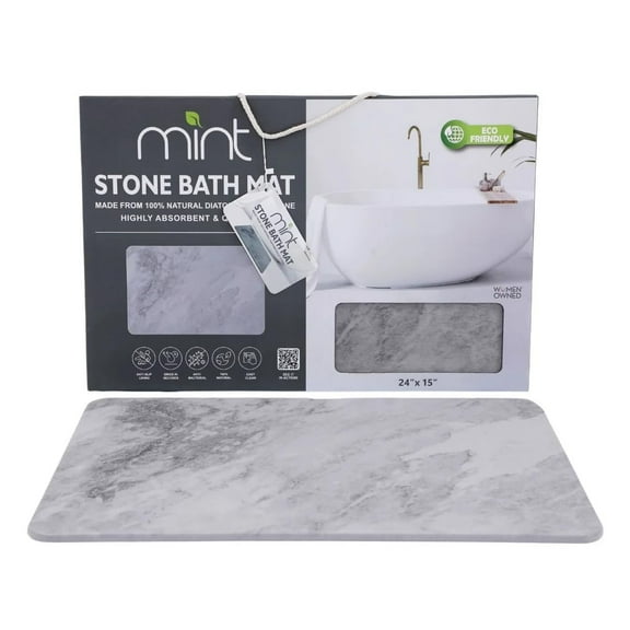 J&V TEXTILES Marble 24x15 Stone Bath Mat Diatomaceous Earth Shower Mat Non-Slip Super Absorbent Diatomite for Bathroom Floor Quick-Drying Easy to Clean Gray Marble