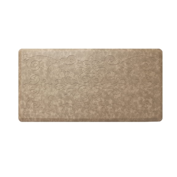 J&V TEXTILES Medallion Embossed Kitchen Mat Cushioned Anti Fatigue Floor Mat, Thick Non Slip Waterproof Kitchen Rugs and Mats, Standing Mat for Kitchen,Floor,Desk,Sink,Laundry, Beige, 17" X 28"