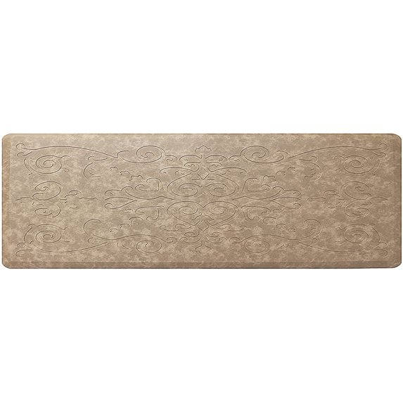 J&V TEXTILES Medallion Embossed Kitchen Mat Cushioned Anti Fatigue Floor Mat, Thick Non Slip Waterproof Kitchen Rugs and Mats, Standing Mat for Kitchen,Floor,Desk,Sink,Laundry, Beige, 17" X 60"