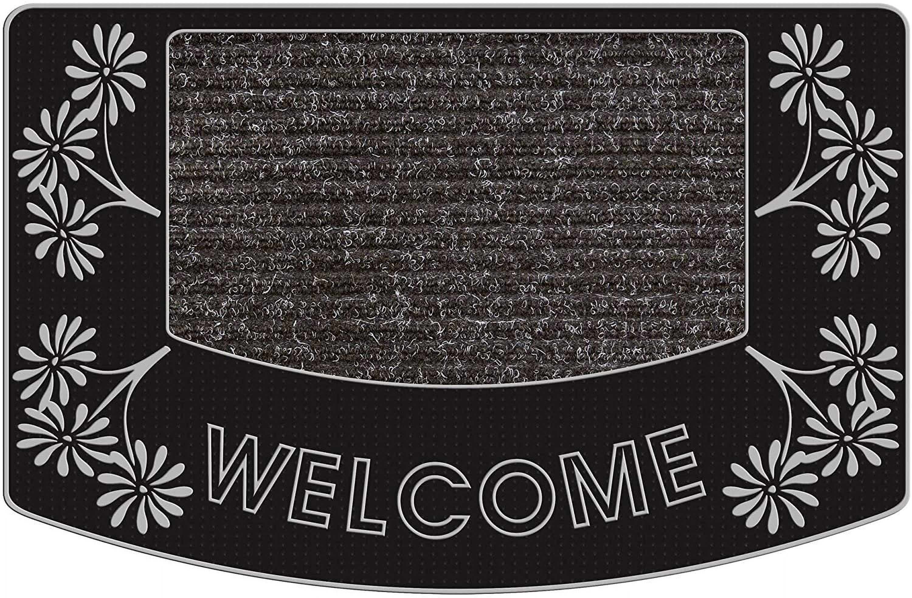 J&V TEXTILES Original Durable Rubber Door Mat, 18x28, Heavy Duty Doormat, Indoor Outdoor, Waterproof, Easy Clean, Low-Profile Mats for Entry, Garage, Patio Aloha Silver