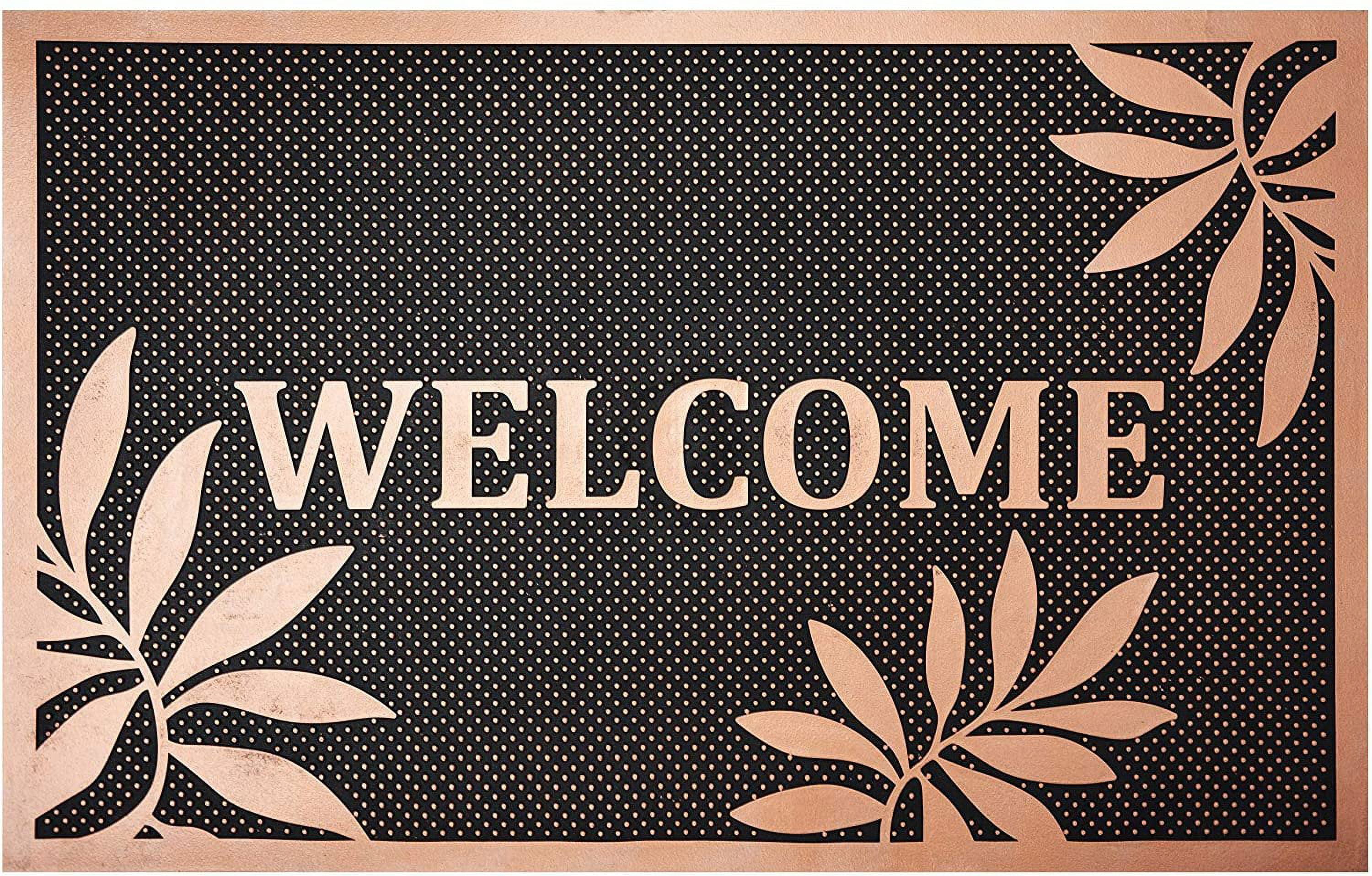 J&V TEXTILES Original Durable Rubber Door Mat, 18x28, Heavy Duty Doormat, Indoor Outdoor, Waterproof, Easy Clean, Low-Profile Mats for Entry, Garage, Patio Baroque Serie Victoria Bronze