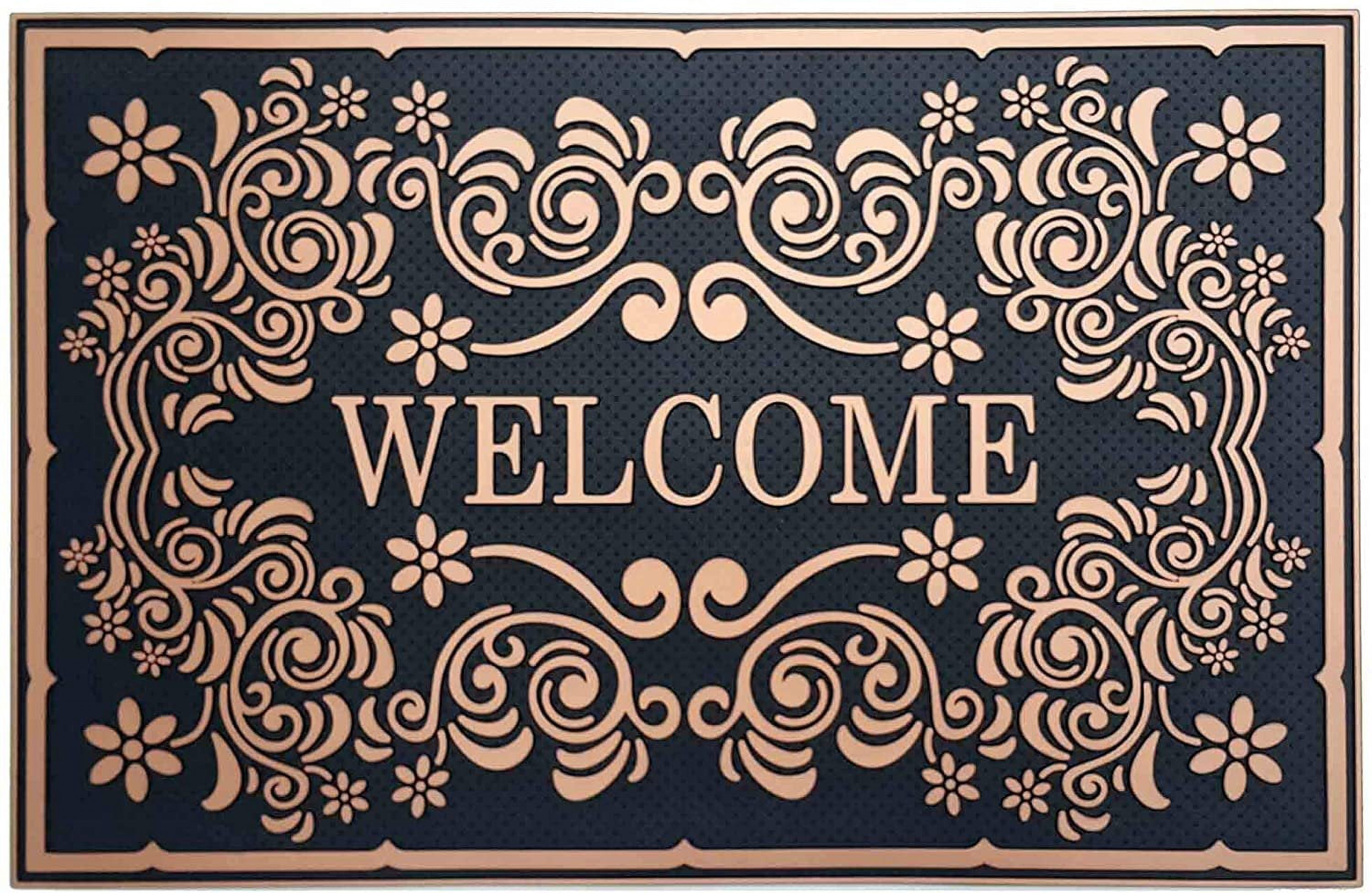 J&V TEXTILES Original Durable Rubber Door Mat, 18x28, Heavy Duty Doormat, Indoor Outdoor, Waterproof, Easy Clean, Low-Profile Mats for Entry, Garage, Patio Baroque Serie VALENTINI Bronze