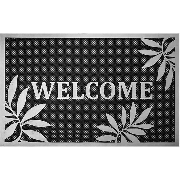 J&V TEXTILES Original Durable Rubber Door Mat, 18x28, Heavy Duty Doormat, Indoor Outdoor, Waterproof, Easy Clean, Low-Profile Mats for Entry, Garage, Patio Baroque Serie Victoria Silver