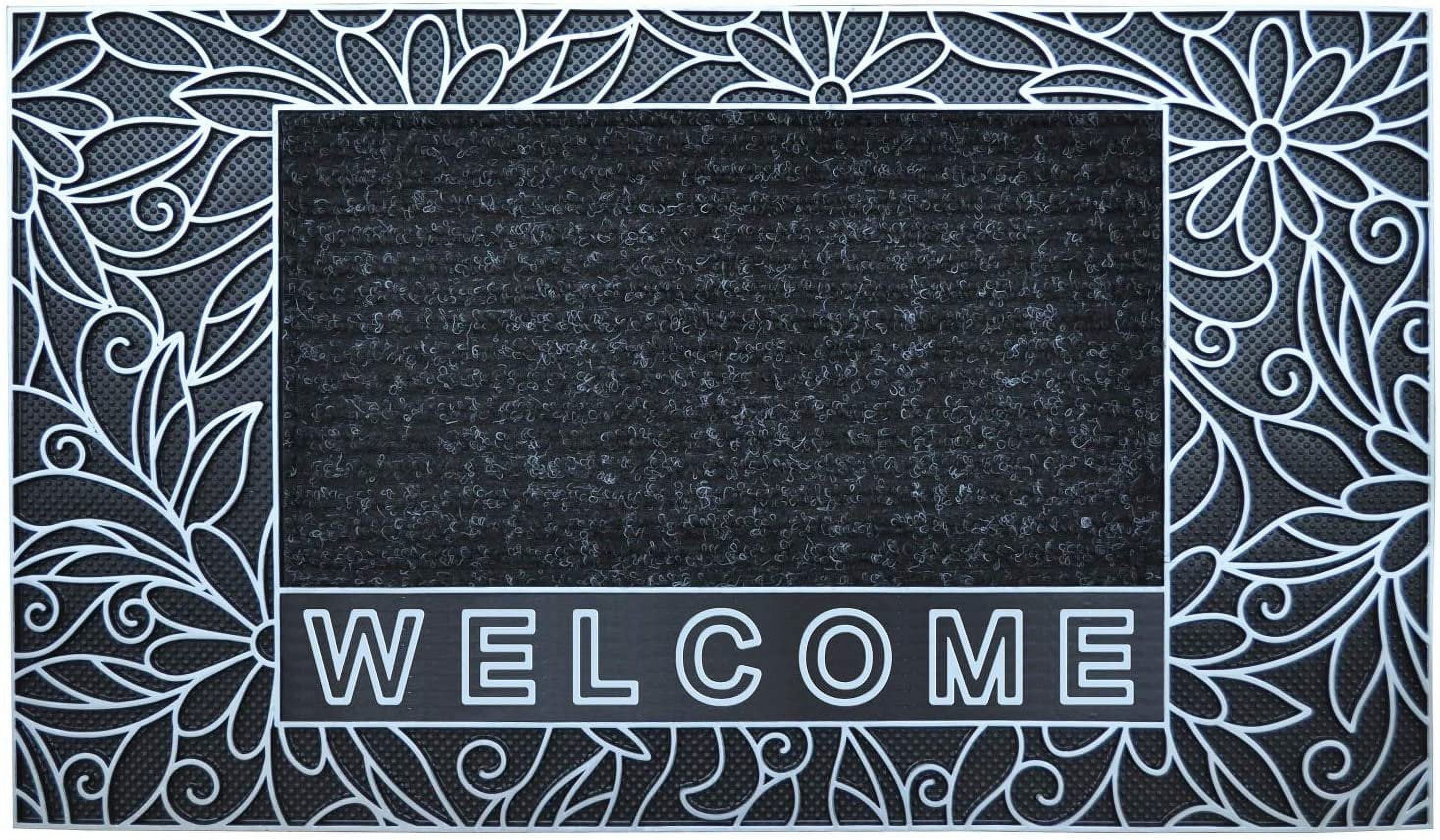 J&V TEXTILES Original Durable Rubber Door Mat, 18x28, Heavy Duty Doormat, Indoor Outdoor, Waterproof, Easy Clean, Low-Profile Mats for Entry, Garage, Patio Bouquet Silver