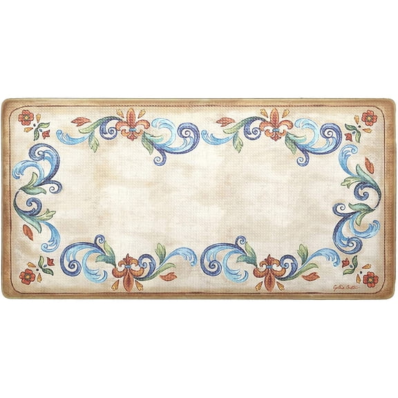 J&V TEXTILES Oversized 20"x39" Anti-Fatigue Embossed Floor Mat TUSCAN FLEUR CREAM