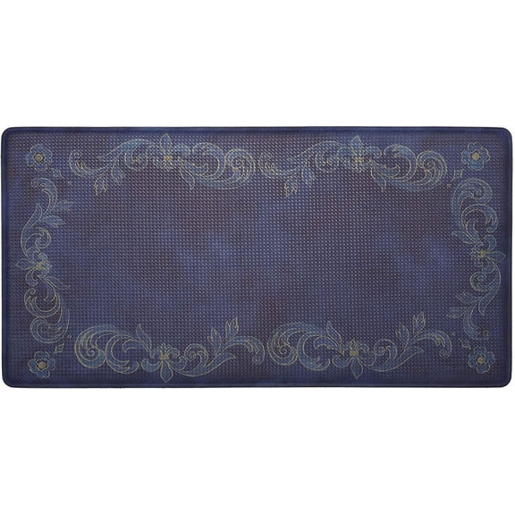 J&V TEXTILES Oversized 20"x39" Anti-Fatigue Embossed Floor Mat TUSCAN FLEUR NAVY