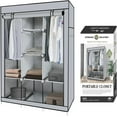 thumbnail image 1 of J&V TEXTILES Portable Closet Wardrobe Closet for Hanging Clothes with 8 Storage Shelves, 2 Hanging Rod and 4 Pockets, Free Standing Closet Clothes Organizer for Bedroom Gray, 1 of 9