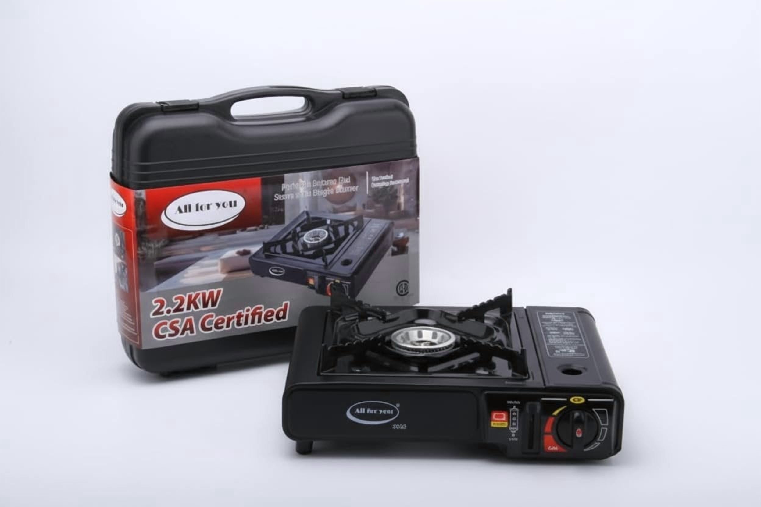 J&V TEXTILES Portable Gas Stove, Single Burner, Black, 2.2KW, CSA Certified, Temperature Control with Indicator Light, Easy to Clean, with Carrying Case