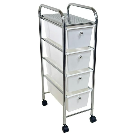 J&V TEXTILES Rolling Storage Cart and Organizer with Plastic Drawers Chrome/White, 4-Drawer