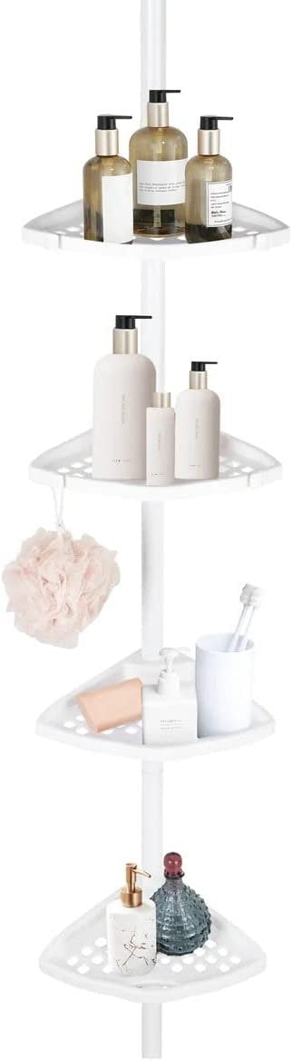 White 4-Tier Adjustable Rustproof Shower Caddy with Tension Pole