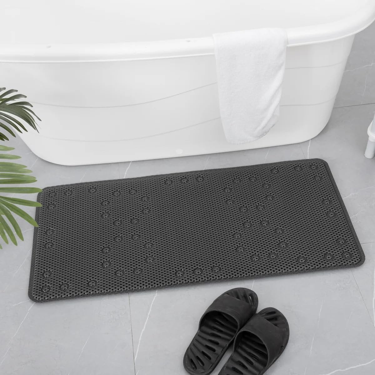 J&V TEXTILES Shower and Bathtub Mat, 36x17, Long Double Foam Bath Tub ...