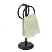J&V TEXTILES Steel Towel Rack Holder Stand with 2 Hanging Rings for Bathroom Vanity Countertops - Space Saving Hand Towel Holder Matte Black