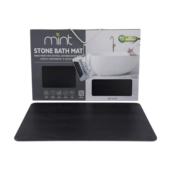 J&V TEXTILES Stone Bath Mat Diatomaceous Earth Shower Mat Non-Slip Super Absorbent Diatomite Stone Mats for Bathroom Floor Quick-Drying Easy to Clean 24''15'' Grey Matte Black