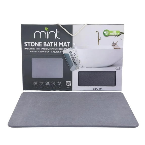 J&V TEXTILES Stone Bath Mat Diatomaceous Earth Shower Mat Non-Slip Super Absorbent Diatomite Stone Mats for Bathroom Floor Quick-Drying Easy to Clean 24''15'' Grey Dove Grey