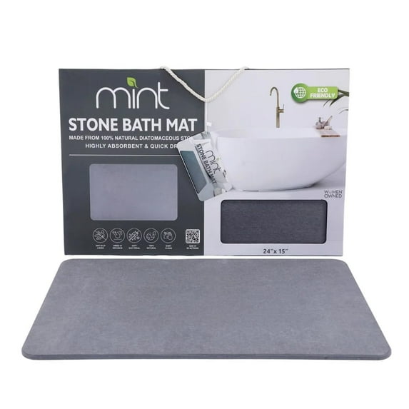 J&V TEXTILES Stone Bath Mat Diatomaceous Earth Shower Mat Non-Slip Super Absorbent Diatomite Stone Mats for Bathroom Floor Quick-Drying Easy to Clean 24''15'' Grey Dove Grey