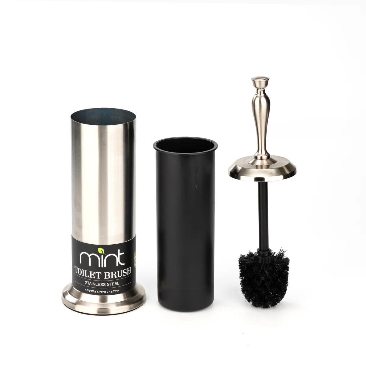 J&V TEXTILES Toilet Brush, Toilet Bowl Brush with Extra Long Handle Durable Bristles Toilet Scrubber and Covered Holder for Toilet Brush Set for Bathroom Cleaning Brushed Satin Nickel