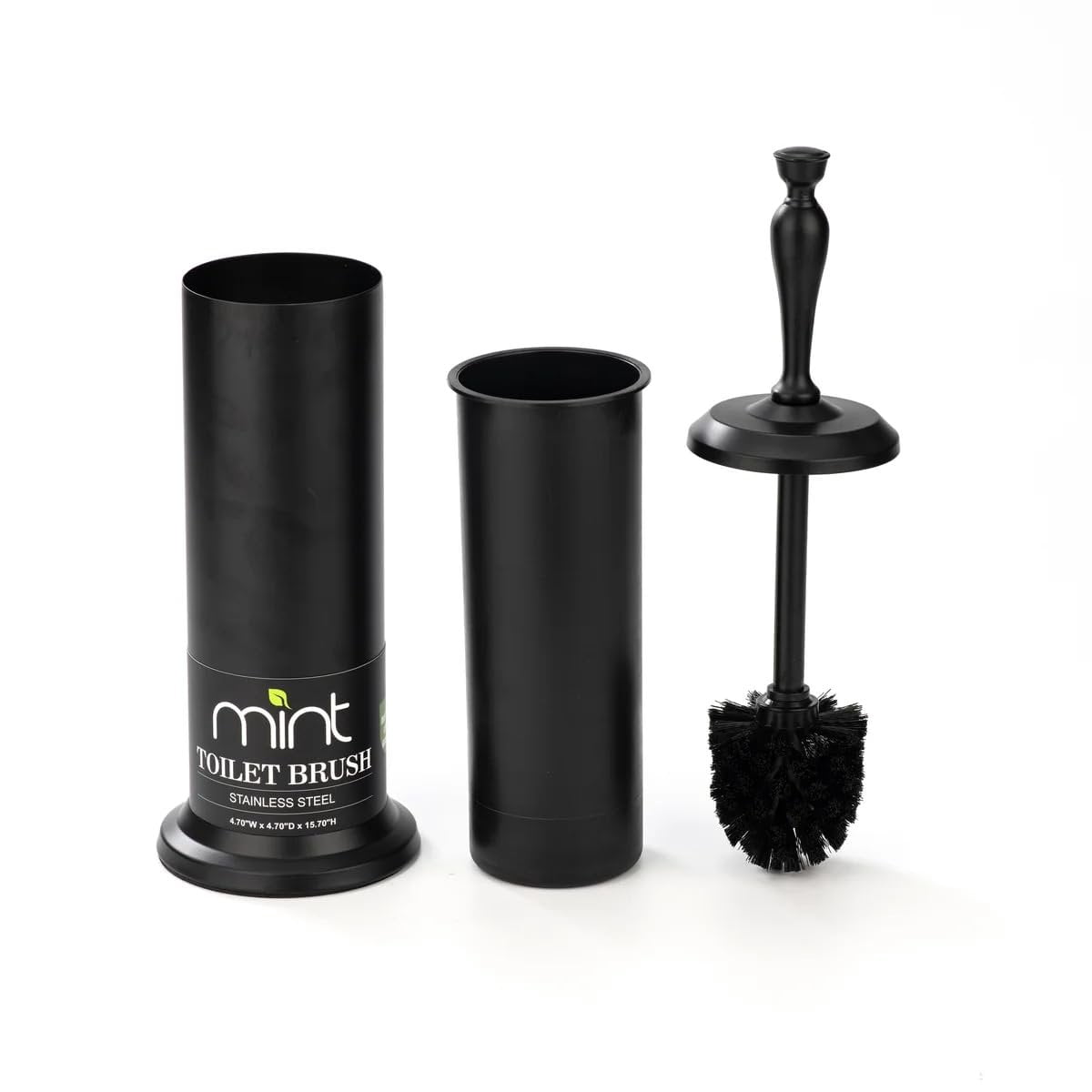 J&V TEXTILES Toilet Brush, Toilet Bowl Brush with Extra Long Handle Durable Bristles Toilet Scrubber and Covered Holder for Toilet Brush Set for Bathroom Cleaning Matte Black