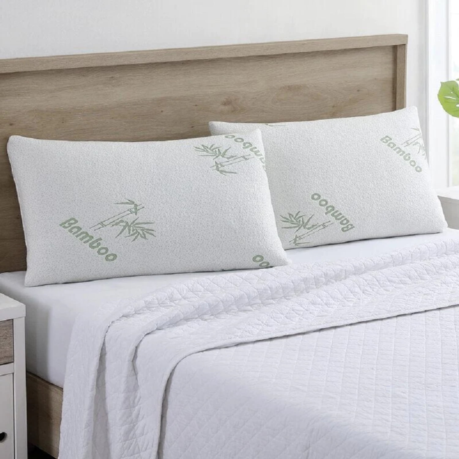 J&V TEXTILES Ultra-Luxury Bamboo Memory Foam Pillow  Hypoallergenic Bed Pillow Outer Fabric Covering 2-Pack King