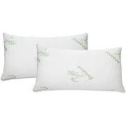 J&V TEXTILES Ultra-Luxury Bamboo Memory Foam Pillow Hypoallergenic Bed Pillow Outer Fabric Covering 2-Pack Standard