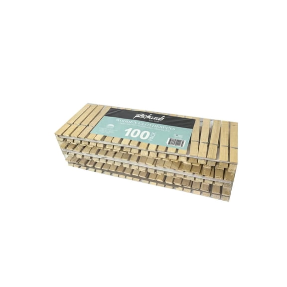 J&V TEXTILES Wooden Clothespins, Natural Wood, 3.5 Inch, Heavy Duty, Rust Resistant Spring, 100 Pack