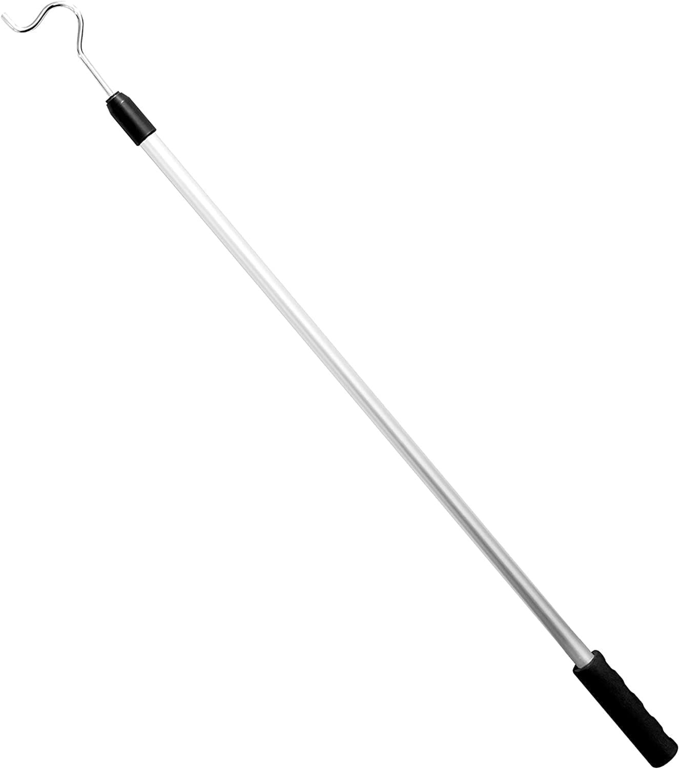 J&V TEXTILES hepherds Aluminium Pole with a 2.75-Inch Hook and Cushioned Handle, Lightweight, Extendable from 36 to 62-Inch, Silver