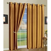 J&V Textiles Curtain Set with Two Curtain Panels and Hanging Grommets, 84" Long (Gold)