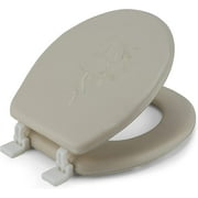 J&V Textiles Embroidered Soft Round Toilet Seat With Easy Clean & Change Hinge, Padded Beige