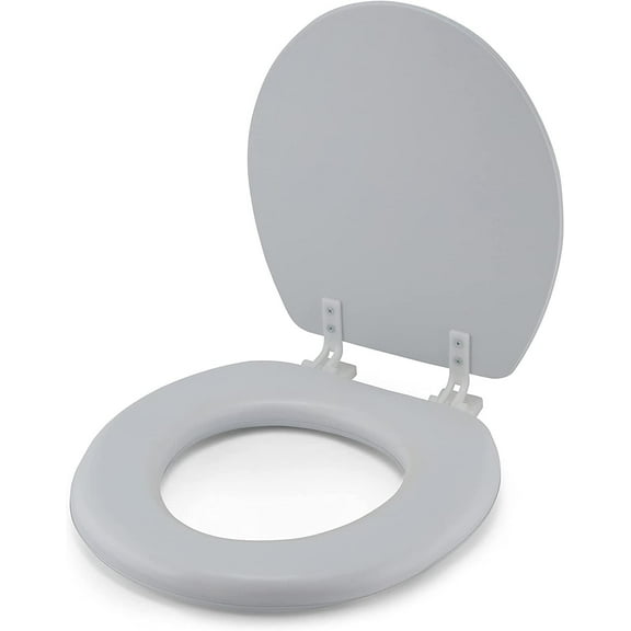 J&V Textiles Embroidered Soft Round Toilet Seat With Easy Clean & Change Hinge, Padded White