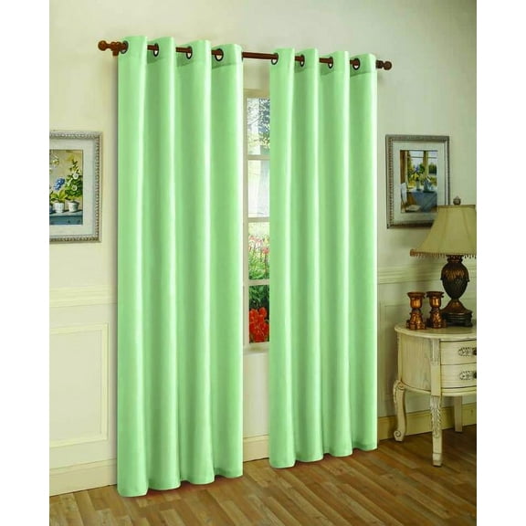 J&V Textiles Faux Silk Window Curtain Set with Two Curtain Panels and Hanging Grommets, 84" Long (Mint)