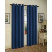 J&V Textiles Faux Silk Window Curtain Set with Two Curtain Panels and Hanging Grommets, 84" Long (Navy Blue)