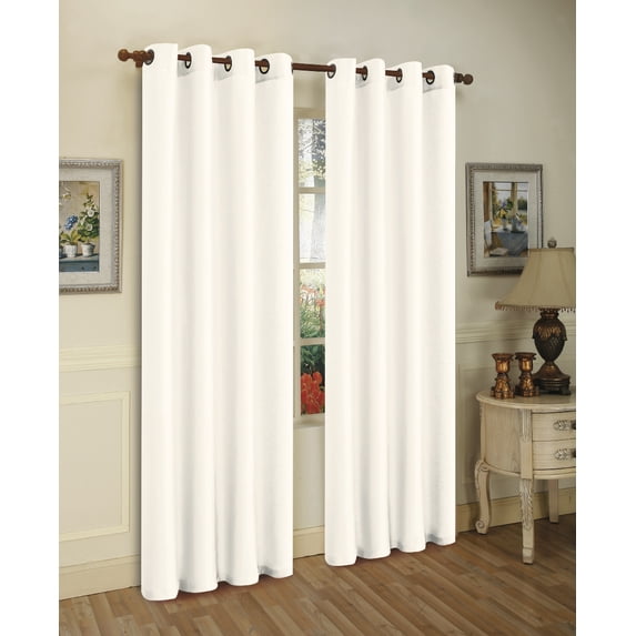 J&V Textiles Faux Silk Window Curtain Set with Two Curtain Panels and Hanging Grommets, 84" Long (White)