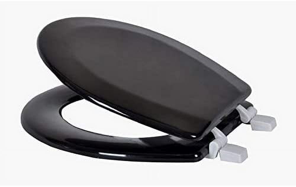 J&V Textiles Round Wooden Toilet Seat With Beveled Edge Black