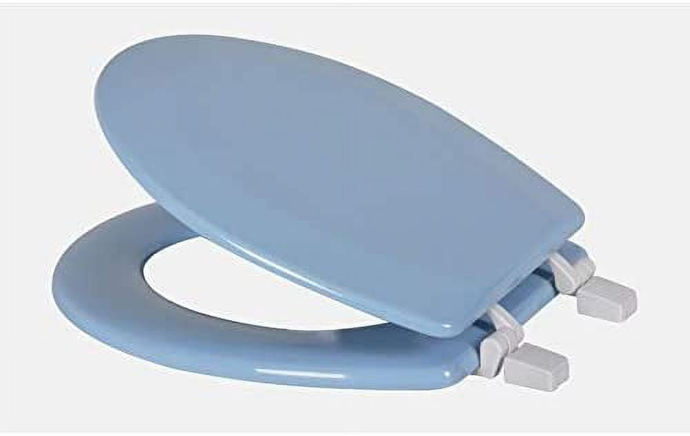 Light Blue Wooden Round Toilet Seat with Beveled Edge