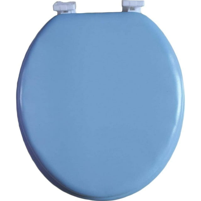 J&V Textiles Soft Round Toilet Seat With Easy Clean & Change Hinge, Padded Light Blue