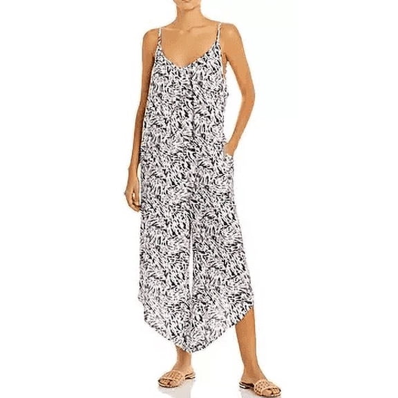 J Valdi BLACK/WHITE Jumpsuit Swim Cover-Up, US Large