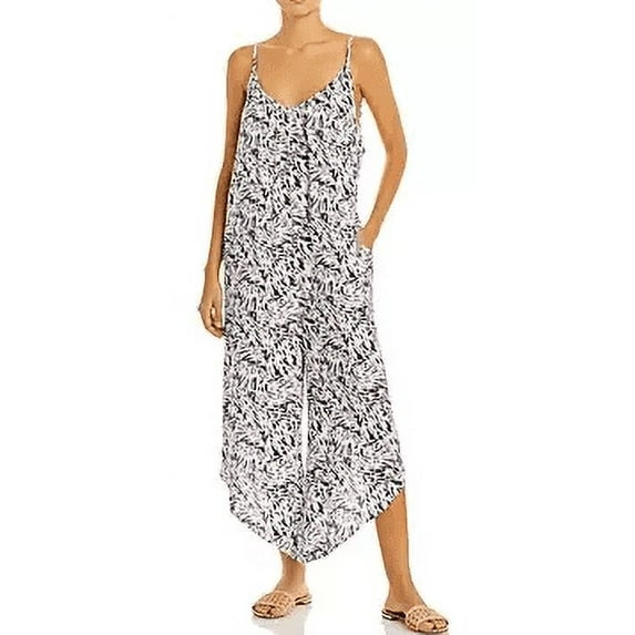 J Valdi BLACK/WHITE Jumpsuit Swim Cover-Up, US Large
