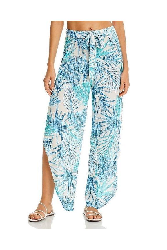 J. Valdi BLUE/WHITE Tulip Hem Swim Cover-up Pants, US Medium