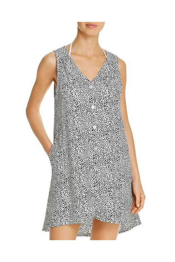J Valdi IVORY/BLACK Button-Down Tank Dress Swim Cover-up, US X-Small