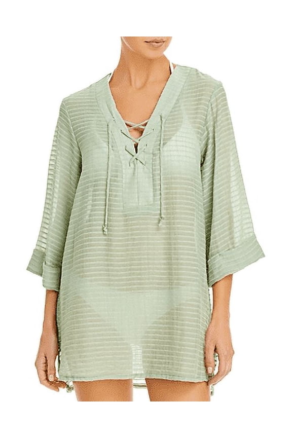 J. Valdi SAGE Lace up Cover up Mini Dress, US Large