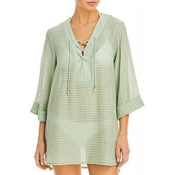 J. Valdi SAGE Lace up Cover up Mini Dress, US Medium