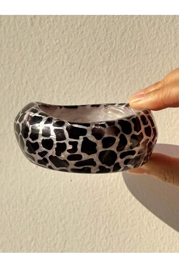 J Variant Animal Print Thick Cuff Bangle Bracelet In Black And Metallic