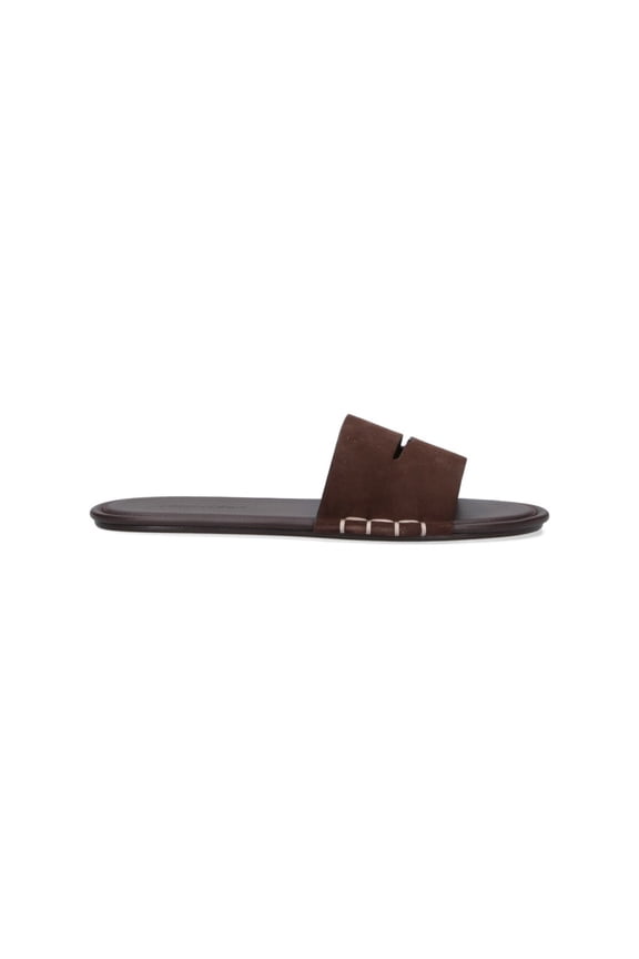 J. W. Anderson Dark Brown Calf Leather Open-Toe Slides With Contrasting Stitching Brown (Men's)