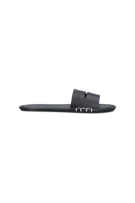 J. W. Anderson Open-Toe Calf Leather Slides With Contrast Stitching Black (Women's)