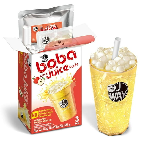 J WAY Instant Crystal Tapioca Boba Bubble Apple Juice Drinks Kit, 3 Servings