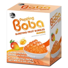 J WAY Bursting Popping Mango Boba Pearls, Non-Dairy, Fat-Free Tapioca Boba, 1.8oz (Pack of 6)