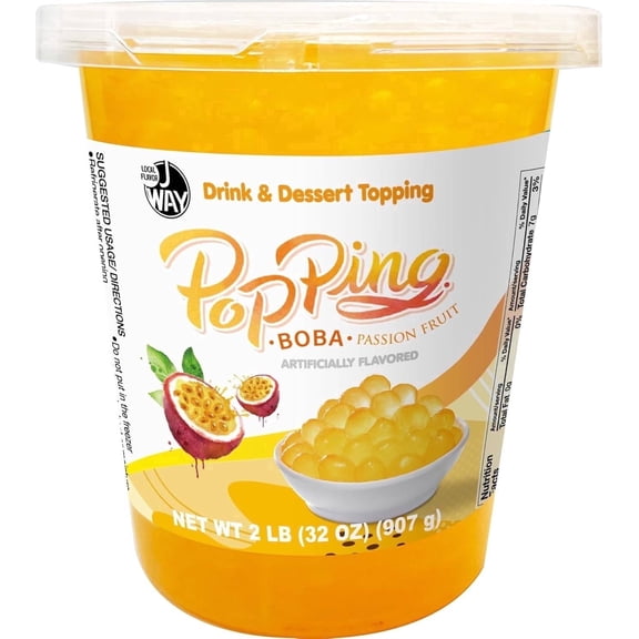 J WAY Bursting Popping Passion Fruit Boba Pearls, Passion Fruit Syrup, Non-Dairy, Fat-Free Popping Tapioca Boba for Beverages, Sweets, Ice Cream (2LB, 1 Pack)
