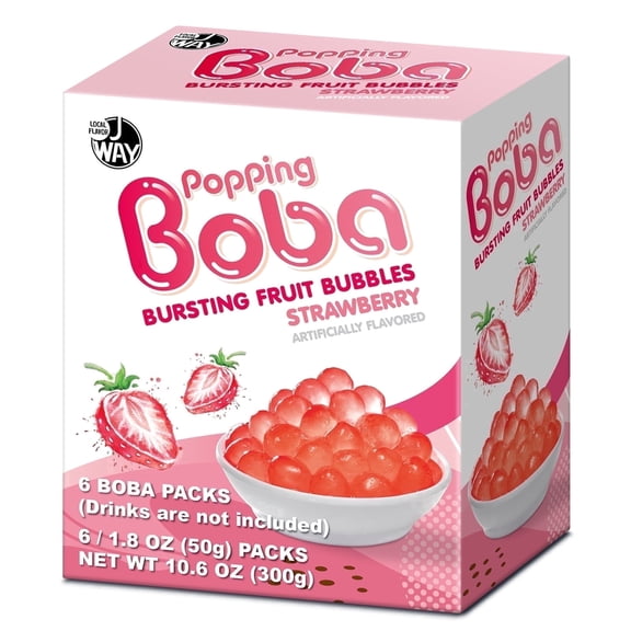 J WAY Bursting Popping Strawberry Boba Pearls, 6 Pack, 1.8oz